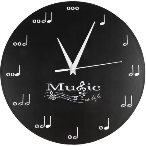 Horloge murale note de musique 30 x 30 cm en acrylique noir pour décoration d'intérieur sur le thème de la musique avec motif personnel (1/5)
