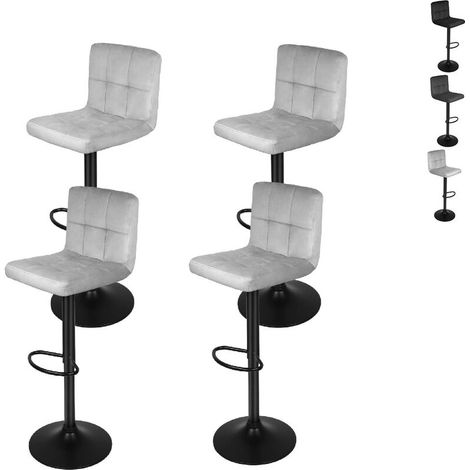 Lot de 4 Tabourets de Bar avec Surface en Velours, Hauteur Réglable, Chaise de Cuisine Pivotante sans Accoudoirs, Avec Dossier et Repose-Pieds, Gris Clair (1/5)