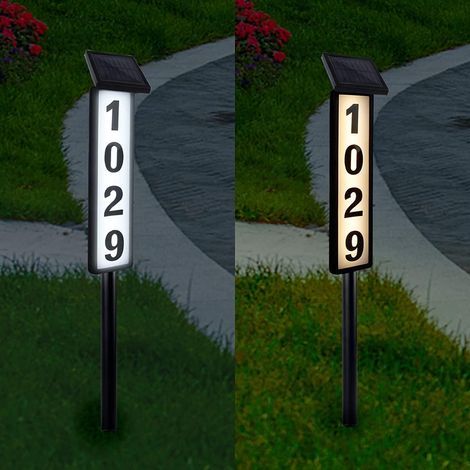 Solar Lighted House Address Numbers Sign, Solar Powered House Numbers Light with Stake, LED Illuminated Outdoor Address Plaque for Home Yard Garden House (Warm White/Cool White) (1/5)