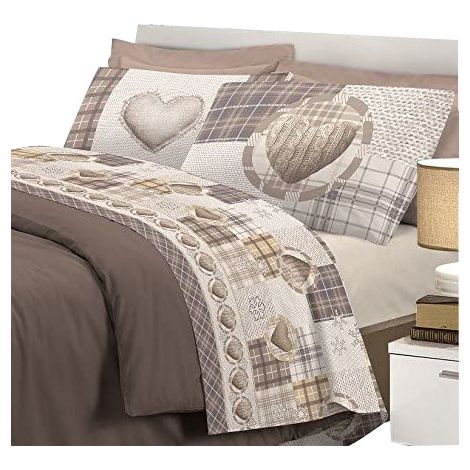 Completo letto lenzuola love mountan con stampa fotografica 100% cotone parure made in italy Piazza e mezza - Beige