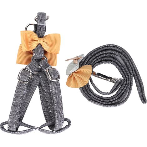 Harnais Pour Chien Avec Laisse Réglable Et Nœud Décoratif Pour Promenade Quotidienne Taille S (1/5)