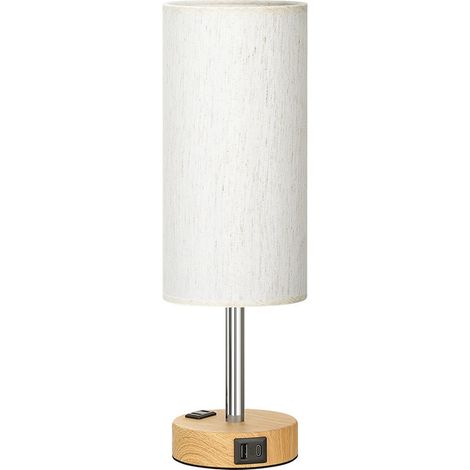 Lampe de chevet (1 pack) avec 2 prises A+C et ampoules, variateur tactile à 3 niveaux, abat-jour en lin, convient pour chambre, salon, hôtel, petite lampe de table (ampoule incluse)
