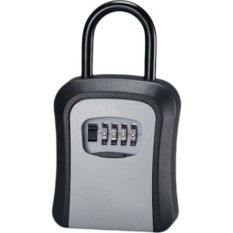 Wall-mounted Key Box with Handle - 4-digit Combination, Sturdy Safe, Zinc Alloy - Grey (1/4)