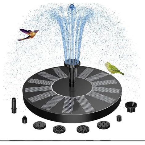 Fontaine Solaire Exterieure de Jardin 1.5W, Pompe d'étang à 6 Buses, pour Jardins, Bains d'oiseaux, Etangs - (1/5)
