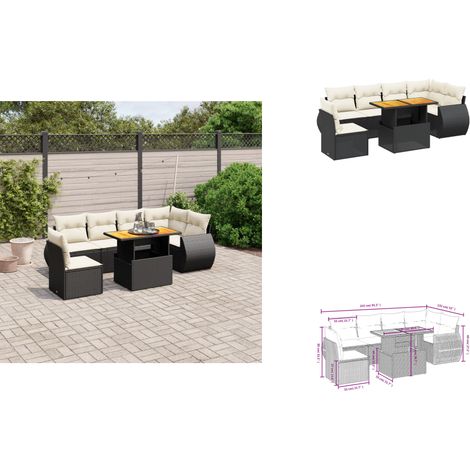 Salon de jardin 7 pcs avec coussins noir résine tressée - Ensemble Salon De Jardin - Meuble Extérieur - Résine Tressée - Rotin Synthétique - Table Extensible (1/3)