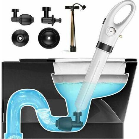 Déboucheur de toilettes, déboucheur de tuyaux de toilettes à haute pression avec baromètre, déboucheur de piston de toilettes avec 4 têtes de piston et gonfleur, déboucheur de toilettes, évier, baigno (1/5)