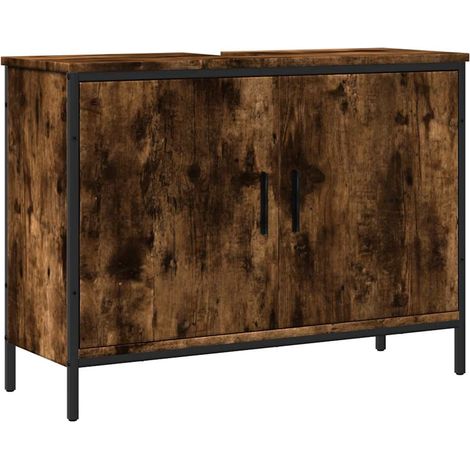 Armoire lavabo de salle de bain chêne fumé 80x30x60 cm