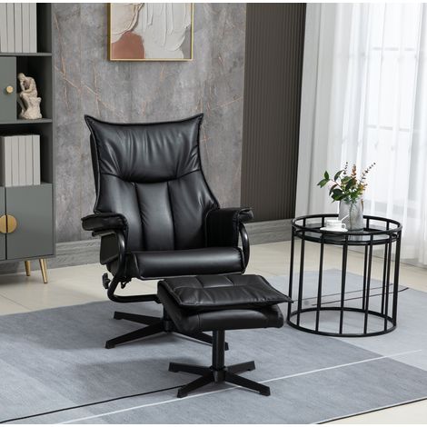 Fauteuil relax pivotant avec repose-pieds, dossier inclinable 135°, simili cuir noir DESVIAE (1/5)