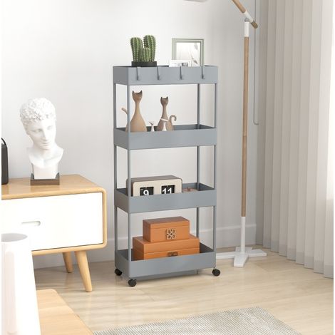 Carrito de almacenamiento con ruedas de 4 niveles, 40 x 19 x 90 cm, gris DESVIAE (1/5)
