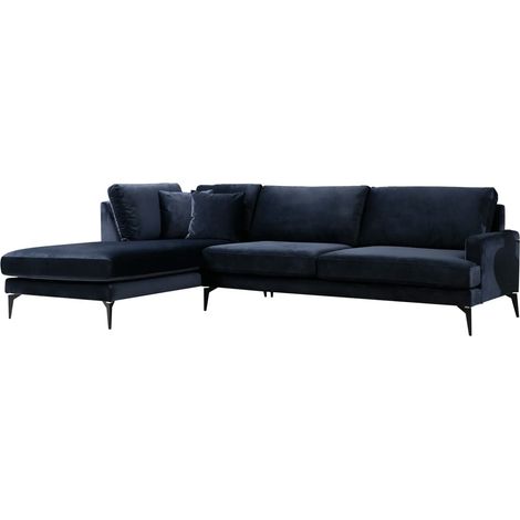 Canapé angle gauche design tissu velouté bleu marine Kombaz 283cm (1/5)