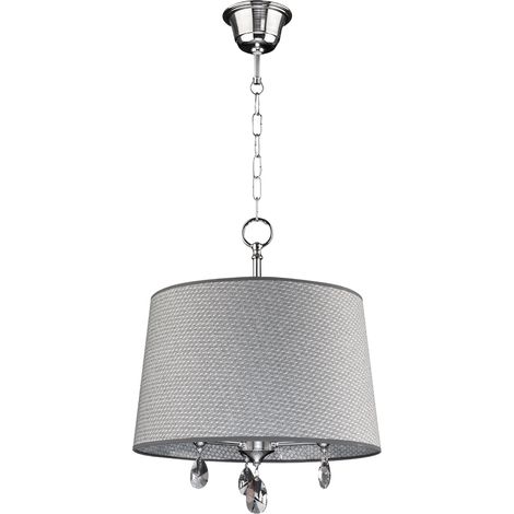 Lampadario EGIDA Jupiter cromo cristalli paralume grigio 3xE27