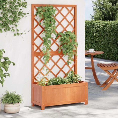 Jardinera enrejada de jardín madera de abeto marrón 70x30x135cm (1/5)