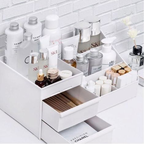 Organisateur de maquillage - OTBACT - Boîte à 2 tiroirs - Blanc - 25,5 x 16 x 11,5 cm - Pratique (1/5)