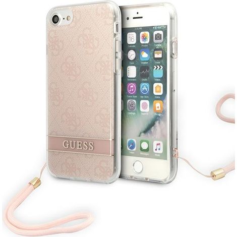 Guess GUOHCI8H4STP Custodia rigida rosa/rosa per iPhone SE 2022 / SE 2020 / 7 / 8 con cinturino stampato 4G (1/5)