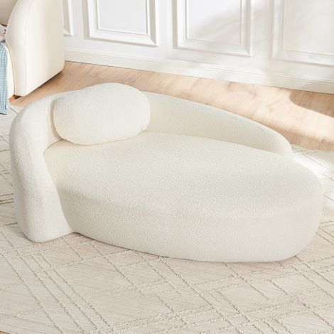 Divano minimalista in pile effetto orsetto dal design arrotondato, morbido divano imbottito con cuscini, versatile per soggiorno, camera da letto e studio, beige (1/5)