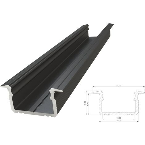 AL12-GLG2-AB-1000: Perfil de aluminio empotrado, anodizado negro, 9x16 mm, ranura de 1000 mm, anodizado negro
