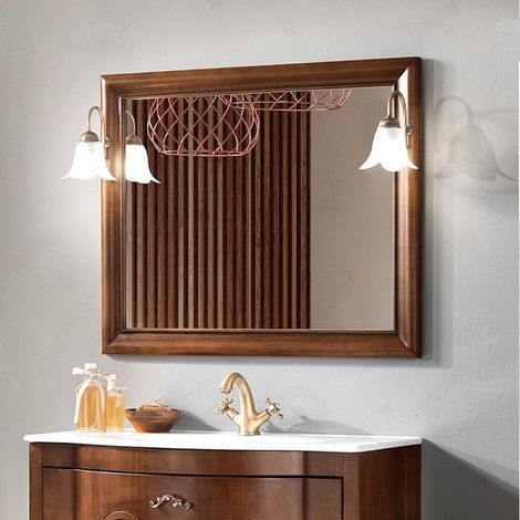 Specchio da bagno 90x70 cm con due applique in stile classico MARTINA noce (1/2)