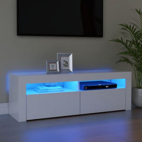 Meuble TV avec lumières LED, Banc TV, Support de Télévision, Meuble TV de salon blanc 120x35x40 cm YHJ52403 (1/5)