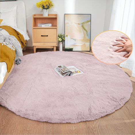 Teppich Fellteppich Kunstfell waschbar 180 cm (Rund) Rosa Altrosa (1/5)