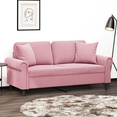 Canapé 2 places velours rose avec coussins décoratifs 140 cm (1/5)