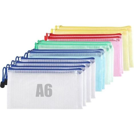 12 Pcs A6 Zippered Document Folders, 5 Colors Transparent PVC Document Folders, Document File Folders, Plastic Mesh Folders for Office (1/4)