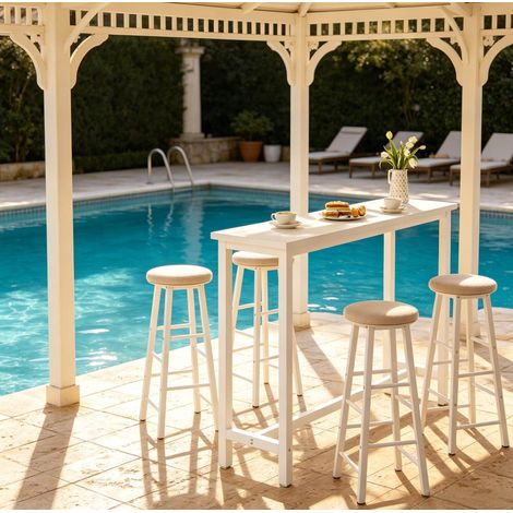 Tavolo bar alto in MDF e metallo 140 x 40 x 100 cm bianco, rettangolare con piedini regolabili (1/5)