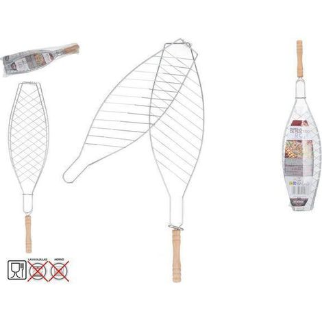 parrilla pescado ron 66x14,5 cms con mango madera para bbq ,