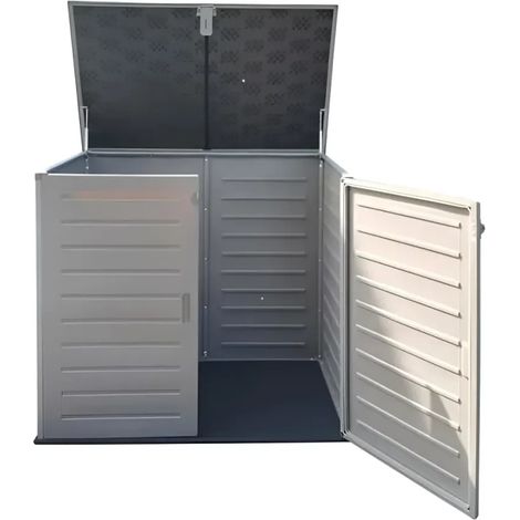 Armadio in Resina 140 cm Baule Esterno Bidoni Rifiuti Box da Giardino Balcone (1/4)