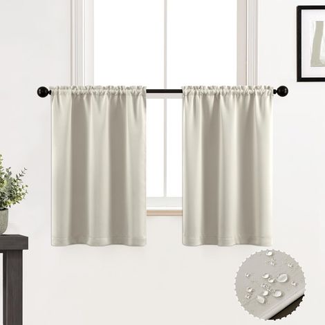 Rideaux de café Courts imperméables et occultants avec Passe-Tringle pour fenêtre de Cuisine, Salle de Bain, Blanc cassé, écru, 90 cm de Long (1/5)