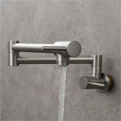 Robinet de cuisine remplisseur de pot Robinet de cuisine en laiton chromé Robinet de cuisine à double poignée Robinet mural pliant à double poignée Robinet d'eau froide simple ( Color : 3 , Size : T ) (1/5)