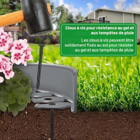 Bordure de jardin flexible 10 m × 5 cm, avec 30 piquets d'ancrage, bordure de jardin extérieure en plastique, bordure de pelouse flexible, idée de piquet pour bordure de pelouse (marron) (1/4)
