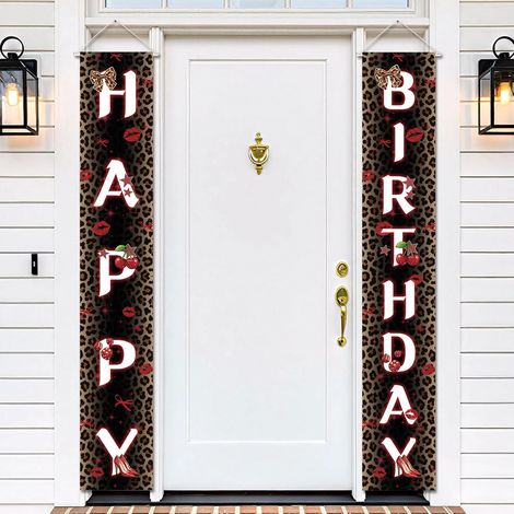 Décorations pour une fête d'anniversaire sur le thème du guépard et des cerises, bannière « Joyeux anniversaire » à imprimé léopard rouge, décorations murales et de porte sur le (1/5)