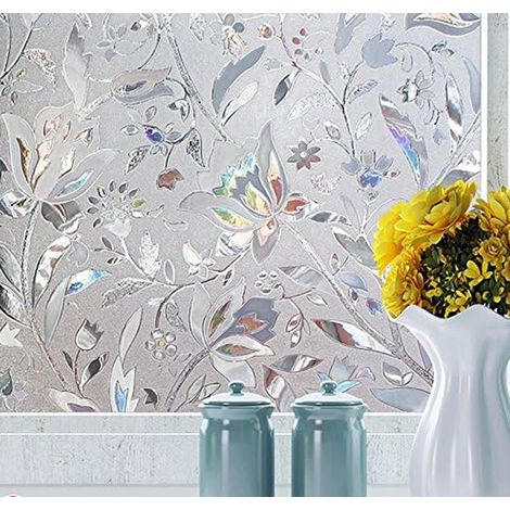 45 x 200 cm, 3D-Fensterfolie, elektrostatische Folie, Sichtschutz, UV-Schutz, dekorative Fensterfolie, blendfrei, Tulpenmuster, blickdichte Fensterfolie (1/4)