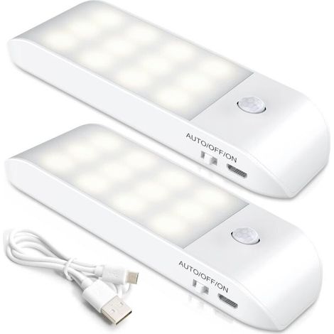 Veilleuse LED Rechargeable,[2 Pièces] Automatique Lampe Led Détecteur De Mouvement, Lumière Murale Magnetique Portable, pour Placard Chambre Couloir Armoire Escalier [12 LED] Lumière blanche(6000K)[Cl (1/5)