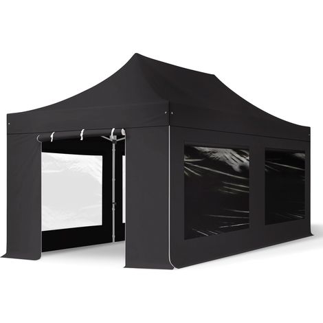 3x6m Pop Up Gazebo PROFESSIONAL Aluminium 40 mm, incl. Sidewalls with Panorama Windows, black High Performance Polyester approx. 400g/m²