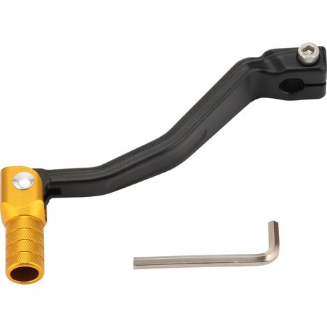 CNC machined aluminum alloy gear shift lever, black and gold color, compatible with Kawasaki KLX series/Honda CRF250L/CRF300L off-road motorcycles. (1/5)