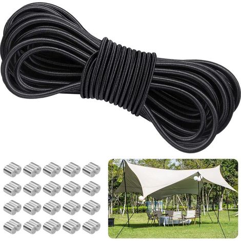 Corde Elastique pour Bache,Tendeur Elastique 10m, Tendeur Bache Remorque, Sandow pour Bâche Camping Tente, avec lot 20 pcs Manchons de 6 mm (1/5)