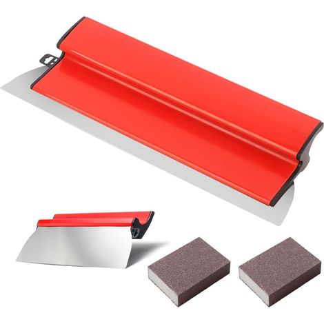 Spatule de surface avec lame en acier inoxydable de 40 cm, interchangeable, flexible avec poignée ergonomique en Z pour décoration murale et travaux de construction, kit d'outils de finition avec 2 (1/5)