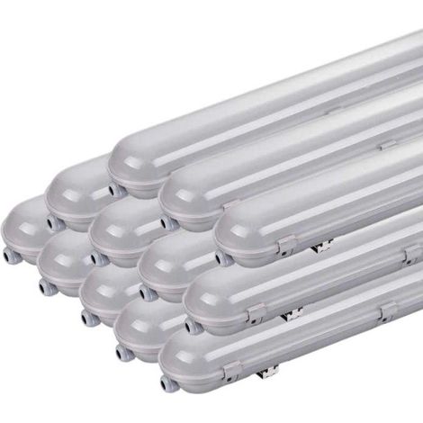 Silamp – Pack de 12 réglettes LED étanches T8 120cm IP65 – Installation directe 220V – Pour environnements humides et poussiéreux (1/5)