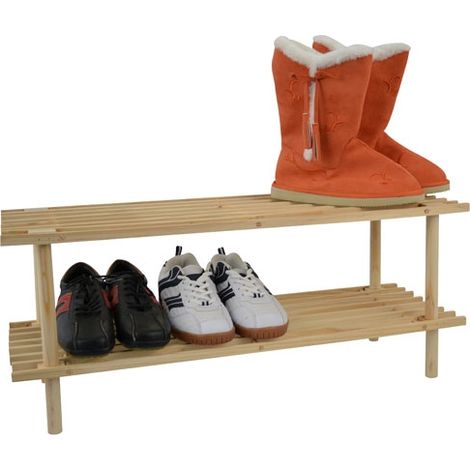 Schuhregal Holz 2 Etagen - Tannenholz - Schuhablage Schuhständer Badregal Regal