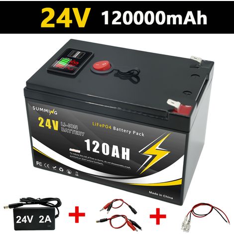 24V 120AH high-capacity lithium iron phosphate battery, solar energy storage for RV camping fish finders - 120AH + charger included - 25.2V