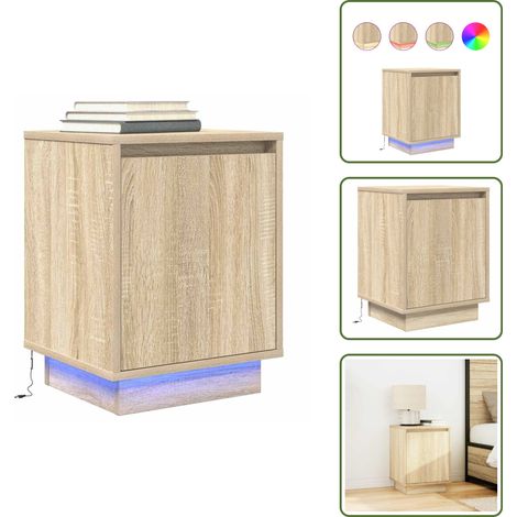 Nachttisch mit LED-Leuchten Sonoma-Eiche 38x34x50 cm - Nachttisch - Nachttische - Nachttischschrank - Nachtschrank (1/5)