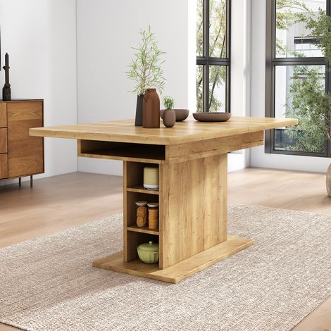 Tavolo da pranzo estensibile 110/130x70x75 cm naturale in truciolare con vano contenitore (1/5)