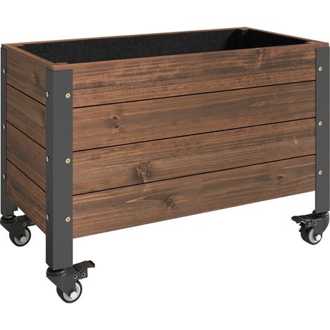 Jardinière surélevée en bois, bac à plantes sur roulettes, châssis mobile, jardinière, bac à fleurs 60 x 30 x 41 cm pour jardin et balcon