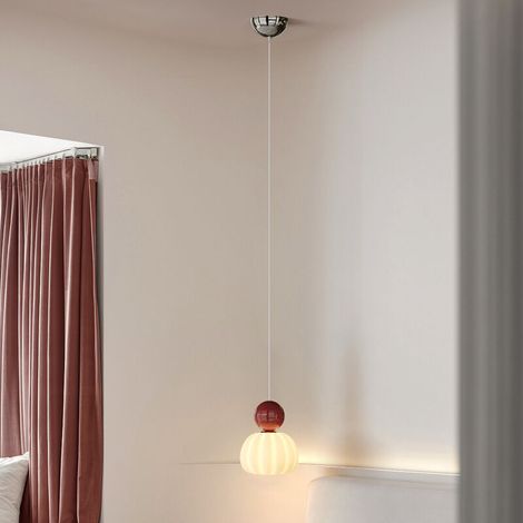 Suspension crème à une tête, petite suspension nordique en verre, suspension LED en résine pour chambre, suspension tricolore, suspension réglable pour salon, suspension pour îlot de cuisine. (Rouge f (1/4)