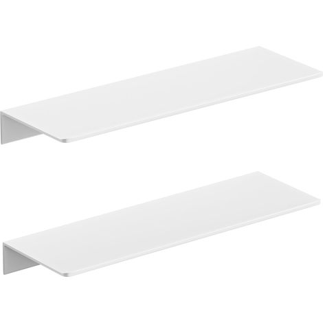 Etagere Murale Blanc Brillant en Metal 2 Pièces, Tablette Murale en Aluminium sans Percage, Anti-Rouille, Largeur 40cm pour Décoration & Rangement dans Salon, Chambre, Salle de Bain (1/5)