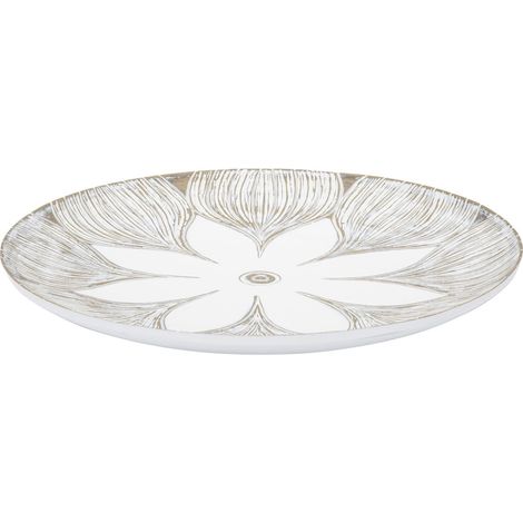 Piatto decorativo Atene in resina bianco wash con motivo floreale Ø 35,5x4,4 cm