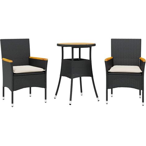 Maison Exclusive - 3-tlg. Garten-Essgruppe mit Kissen Schwarz Pol
