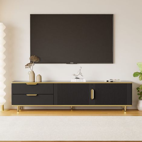 Meuble tv 175 cm avec structure sculptée, poignées et pieds dorés, design moderne pour salon (1/5)