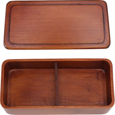 Boîte à lunch en bois avec compartiment amovible, rectangulaire, à un seul niveau, portable, pour les devoirs scolaires (1/5)